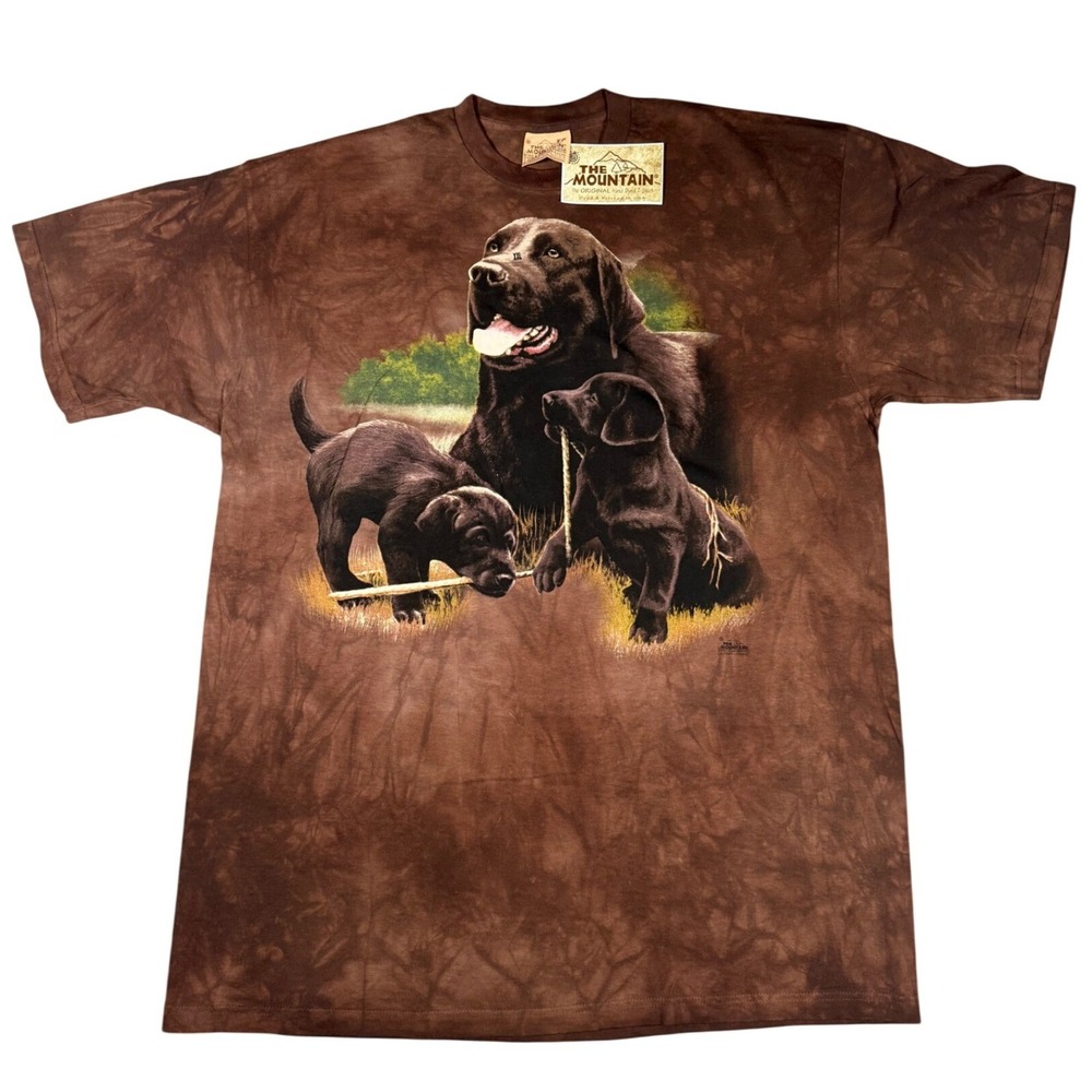Vintage The Mountain Chocolate‎ Lab T-Shirt Mens XXL Brown Tie Dye Nigel Hemming